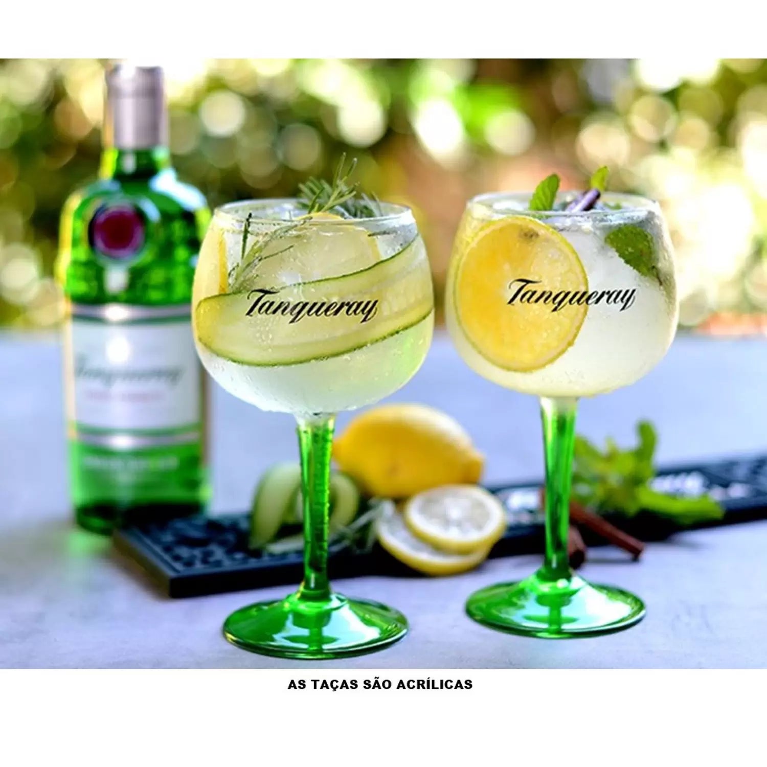 KIT Gin Tanqueray 750ml com 2 TAÇAS ACRÍLICAS personalizadas Tanqueray