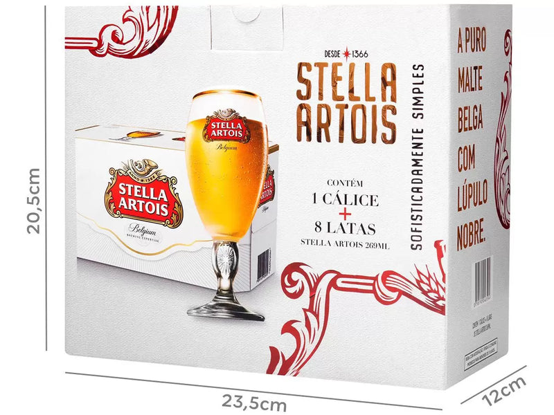 Kit Cerveja Stella Artois American Standard Lager - 269ml Cada 8 Unidades com 1 Taça