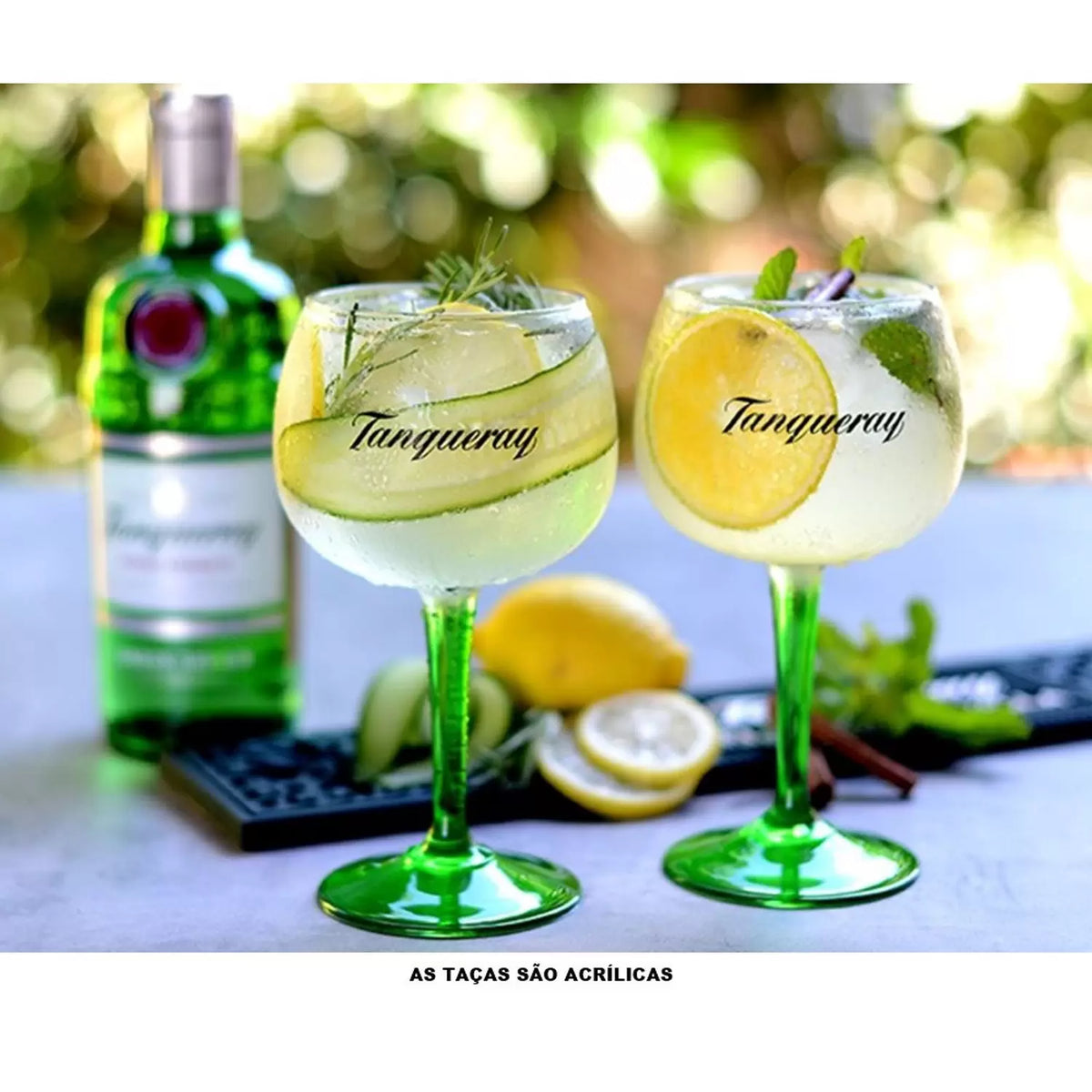 KIT Gin Tanqueray 750ml com 2 TAÇAS ACRÍLICAS personalizadas Tanqueray