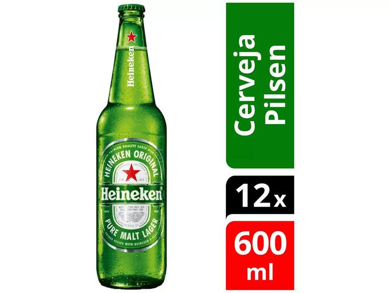 Cerveja Heineken Puro Malte Pilsen - 12 Unidades Garrafa 600ml