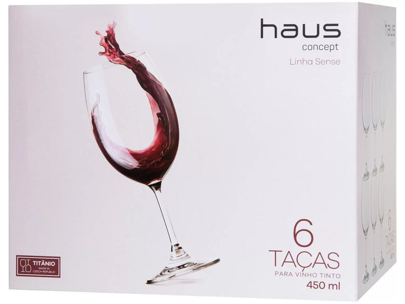Jogo de Taças para Vinho Cristal 450ml 6 Peças - Haus Sense