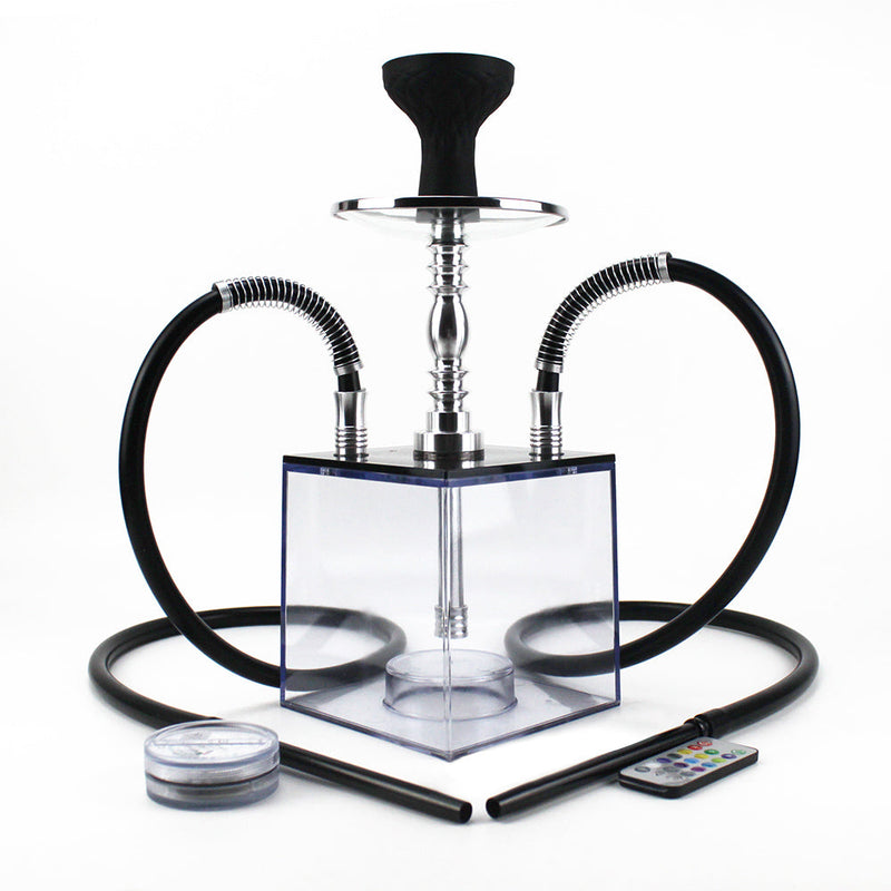 Cubo acrílico hookahs narguile sheesha nargile cachimbas shisha caixa ket cubo acrílico conjunto com 2 mangueira de luz led silicone tigela