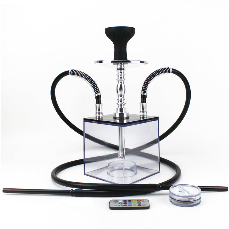 Cubo acrílico hookahs narguile sheesha nargile cachimbas shisha caixa ket cubo acrílico conjunto com 2 mangueira de luz led silicone tigela